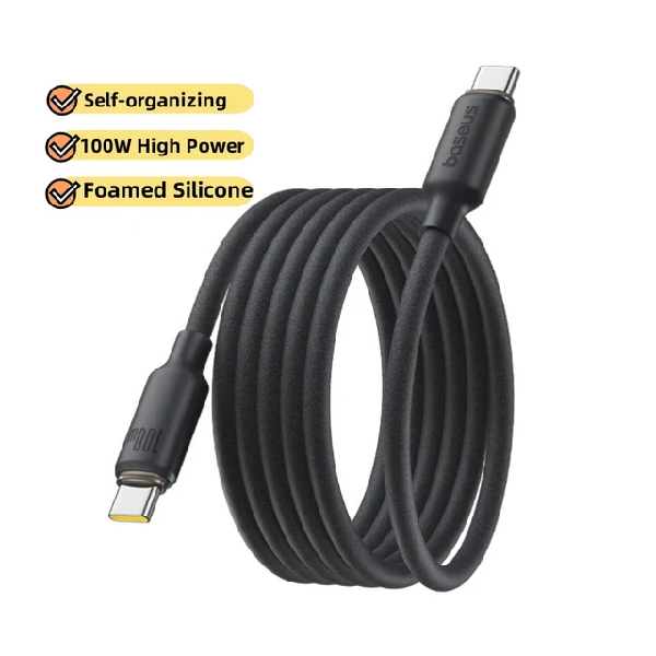 Baseus PD Cable Foamed Silicone Pro Magnetic Fast Charging Data Cable Type-c to Type-c 100W Comic Black 1m E0426D00