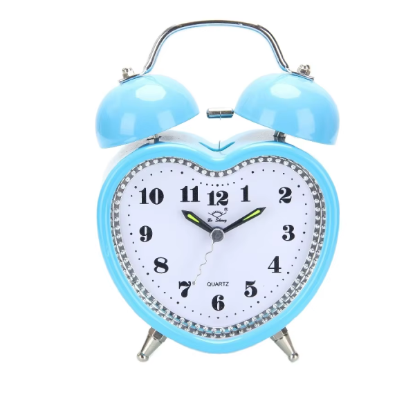 Modern Design Heart Shape Twin Bell Alarm Night Light Loud Desk Clock