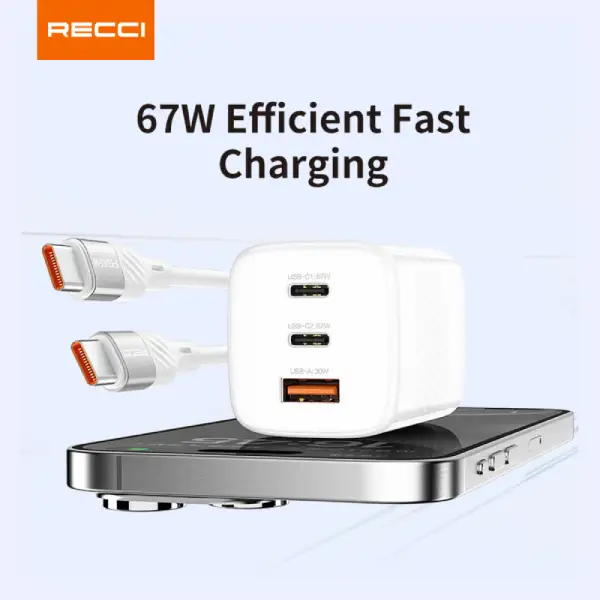 Recci RC85ECC 67W Travel Smart USB Charger with 1.5 meter cable