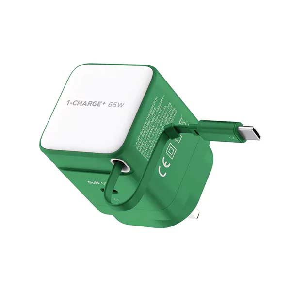 Momax 1-Charge+ 65W GaN Charger with Retractable Cable (US Plug)