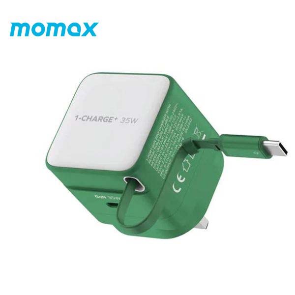 Momax 1-Charge+ 35W GaN Charger with Retractable Cable (US Plug)