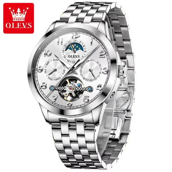 OLEVS 7018 Automatic Mechanical Watch - Silver White