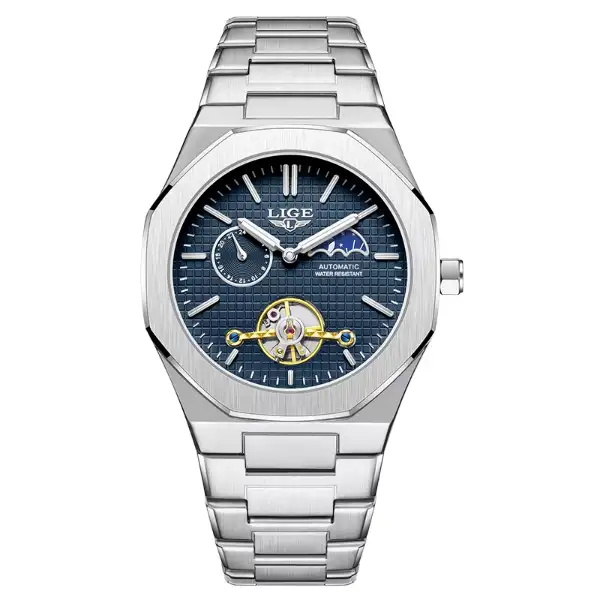 LIGE 6823 Men's Watch - Silver dark blue
