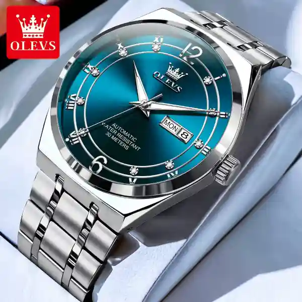 OLEVS 7068 Automatic Menchanical Men's Watch - Silver Blue