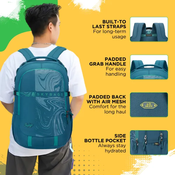 Vesper 40L Laptop Backpack with Rain Cover – Teal Blue 2