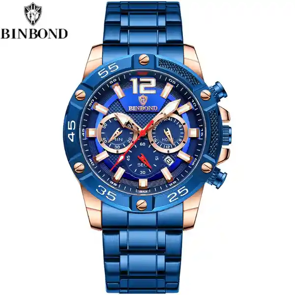 BINBOND B9798 Men's Watch - steel Rose Blue