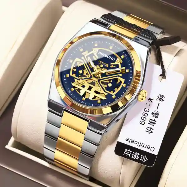 BINBOND B879 Mechanical Men's Watch - gold blue