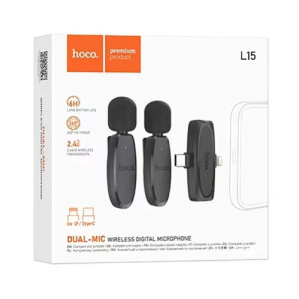 Hoco L15 Dual Wireless Lavalier Microphone Type-C & Lightning - selected variant