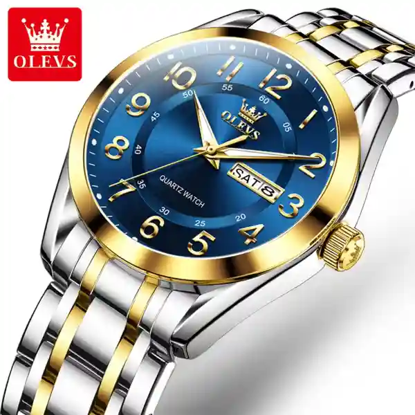 OLEVS 3666 Couple Watch - Gold Blue-Man