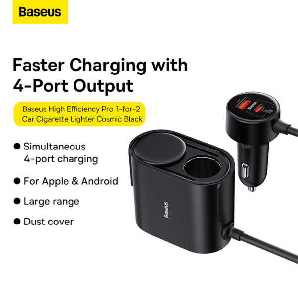 Baseus Car Charger High Efficiency Pro 1-for-2 Car Charging port With 30W USB C USB A port