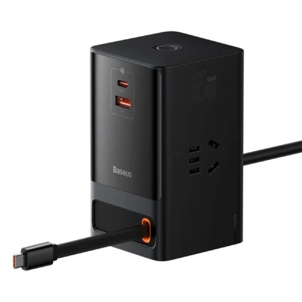 Baseus PowerCombo Digital Power Strip 3AC + USB + Type C+ Retractable-C 65W With 1.5m Power Cord