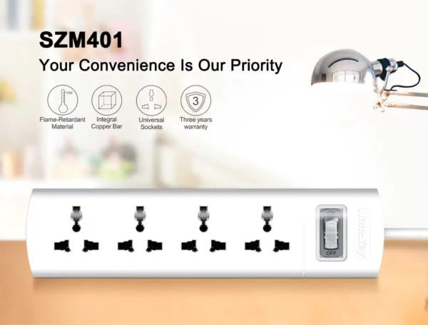 Huntkey SZM401 4 Port Socket 2Core Cable Power Strip 2