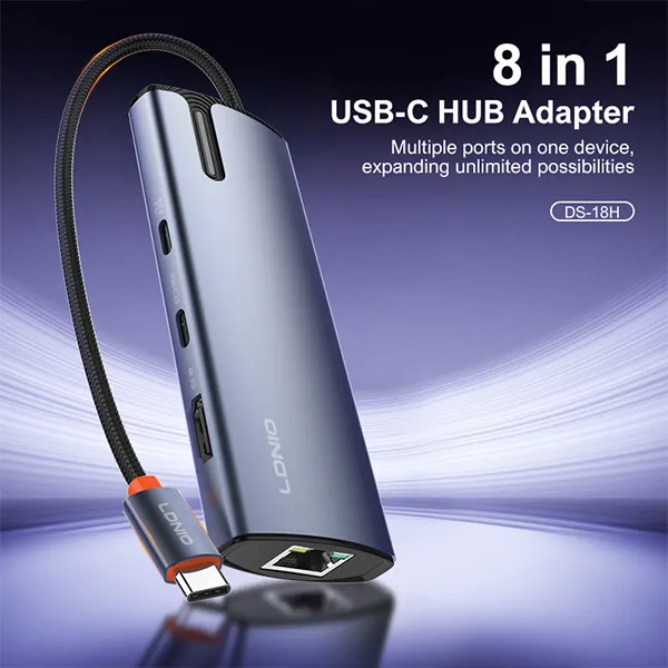LDNIO DS-18H 8 in 1 USB C Hub 4K Display 100W PD Charging Docking Station - selected variant