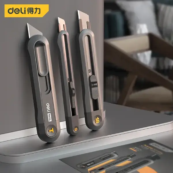 Deli Home Retractable Utility Knife 3Pcs Premium Sharp Blades Box Cutter