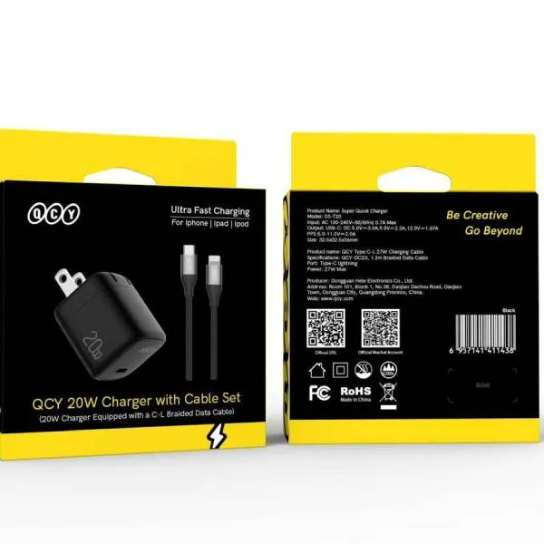 Qcy DS-T20 20w Charger Type C to Lightning Cable Set