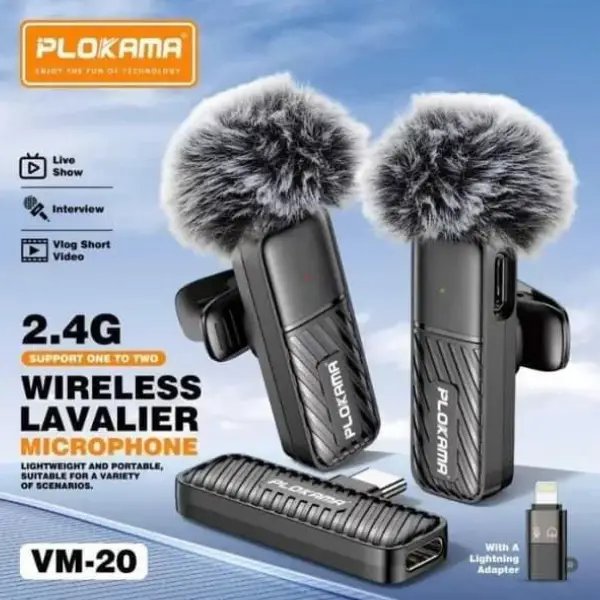 PLOKAMA VM20 Dual Wireless Lavalier Microphone for iPhone & Android