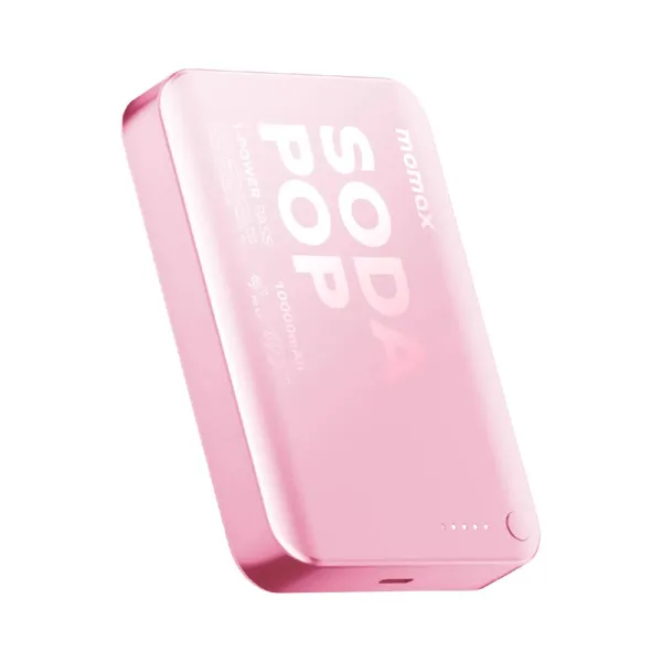 Momax 1-Power Pass Magnetic Wireless Power Bank 10000mAh – 15W MagSafe Charging, 20W USB-C Fast Charge (Soda Pop) 5