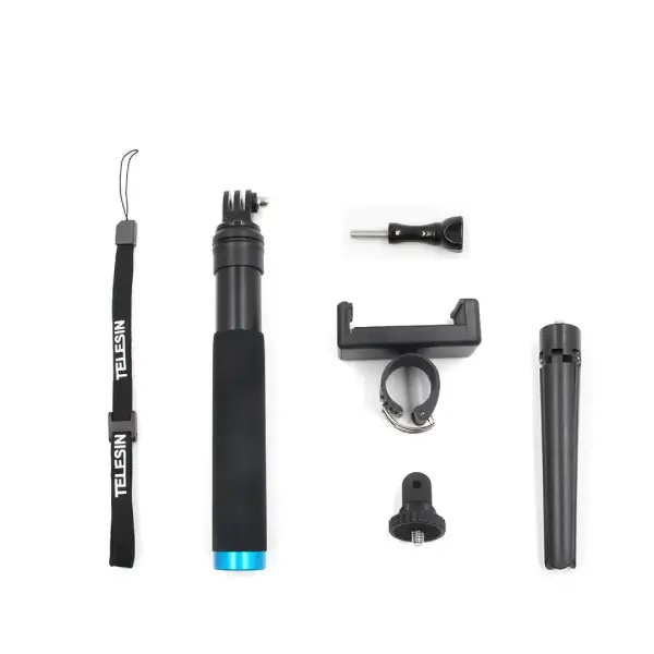 TELESIN GP-MNP-090-D Extendable Aluminum Alloy Selfie Stick With Tripod And Phone Clip