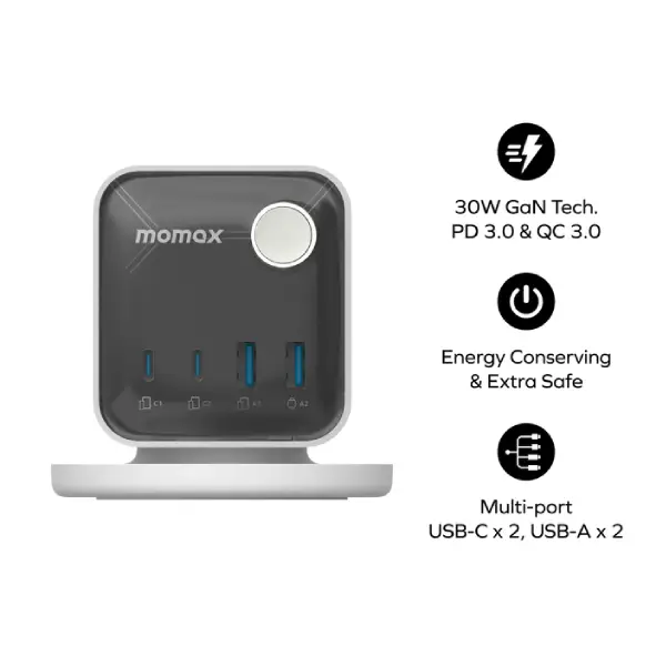 Momax US20UKW 1-Charge Work Flow 3-Outlet GaN Power Cube 25W with USB Ports - selected variant