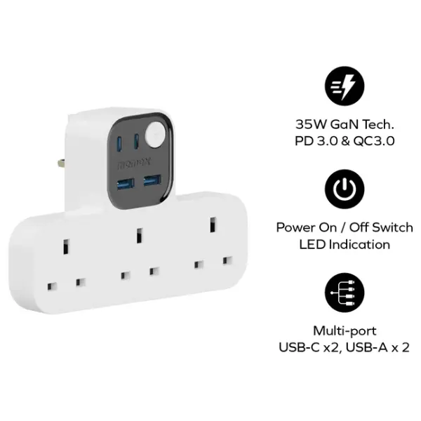 Momax US19UKW 1-Charge Work Flow T-shaped Extension 3 Outlet with USB (1)