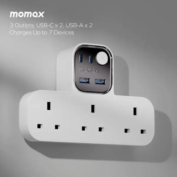 Momax US19UKW 1-Charge Work Flow T-shaped Extension 3 Outlet with USB