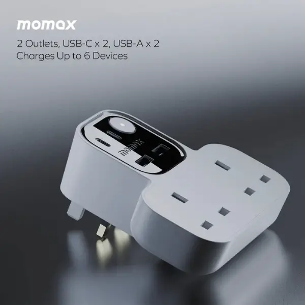 Momax US17UKW 1-Charge Work Flow T-shaped Extension 2 Socket with USB