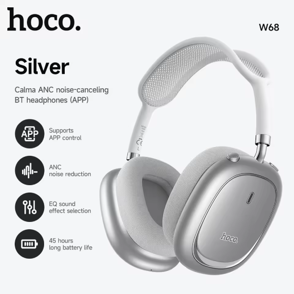 HOCO W68 Noise Canceling Bluetooth Headphone - Silver