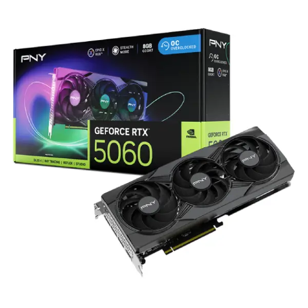 PNY GeForce RTX 5060 8GB GDDR7 ARGB EPIC-X RGB Overclocked Triple Fan Graphics Card (1)