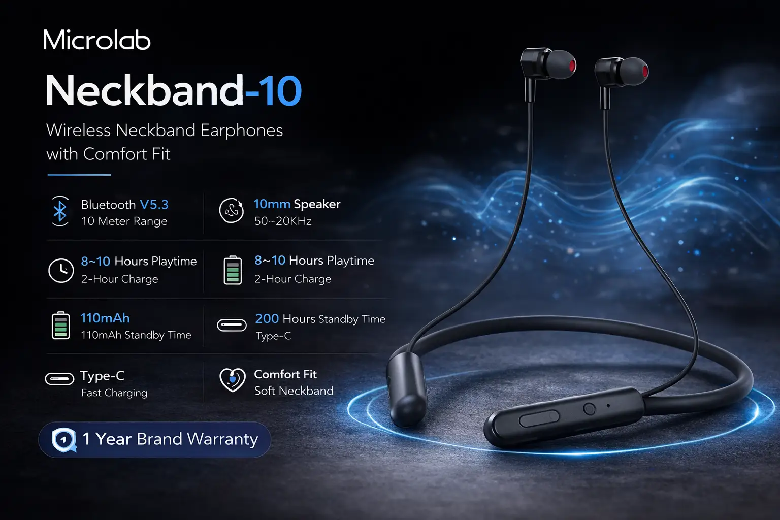 Microlab Neckband-10 Bluetooth Neckband description image