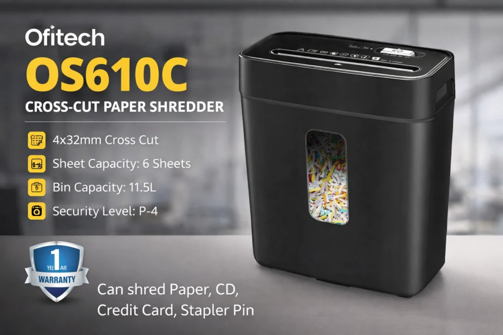 Ofitech OS610C Cross Cut 11.5L Paper Shredder description image
