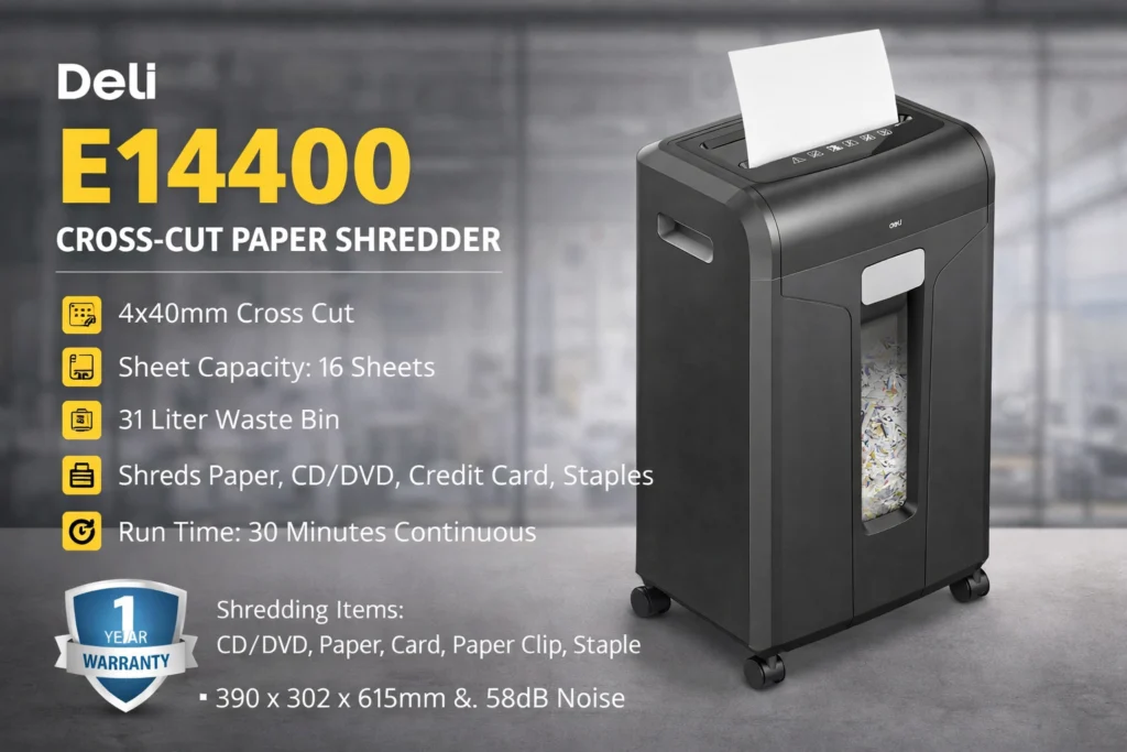 Deli E14400 16 Sheet Paper Shredder description image