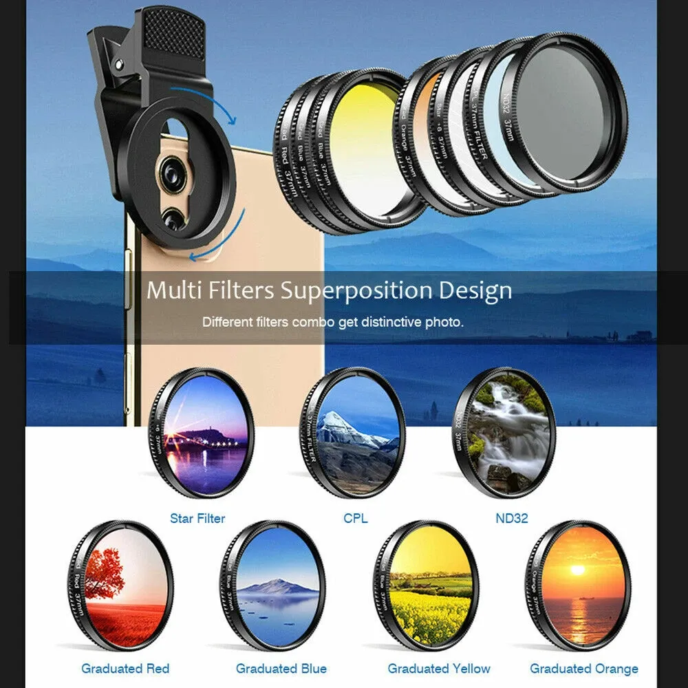 APEXEL APL-37UV-7G Professional 7in1 Phone Graduated Lens Filter Kit - selected variant