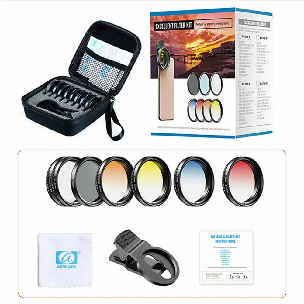 APEXEL APL 37UV 7G Professional 7in1 Phone Graduated Lens Filter Kit 2