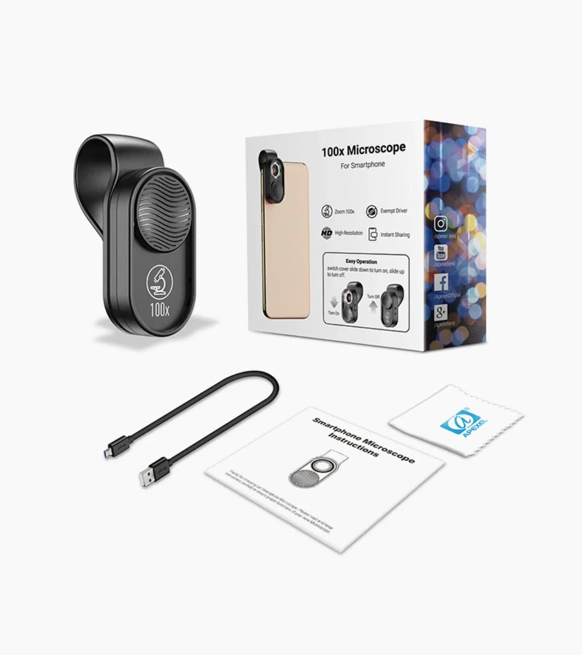 APEXEL APL MS001 100X Smartphone Microscope with LED Light 2