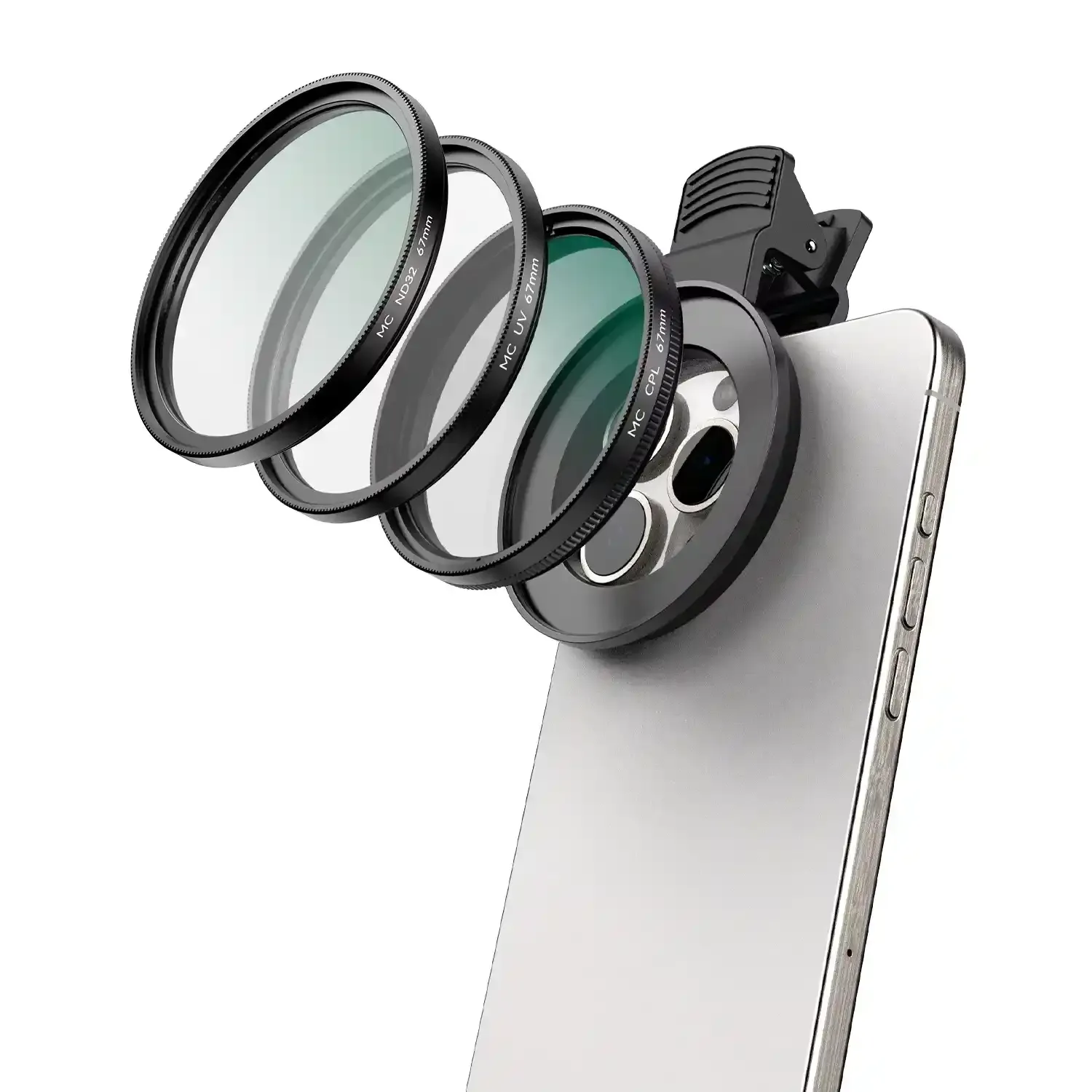 Apexel APL 67FL3N 3 In 1 Phone Camera Filter Kit (UV + CPL + ND32) with 67mm Clip & Cold Shoe