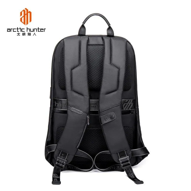 ArcticHunter Anti Theft15.6InchWaterResistantShoulderBagwithMulti PocketsandBuilt InUSBPortforMenWomen B00423 Black  Backviewhighlightingergonomicstrapsandbackpaddin
