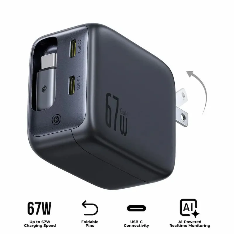 Baseus EnerCore CJ11 67W Fast Charger with Retractable Cable 3C 1