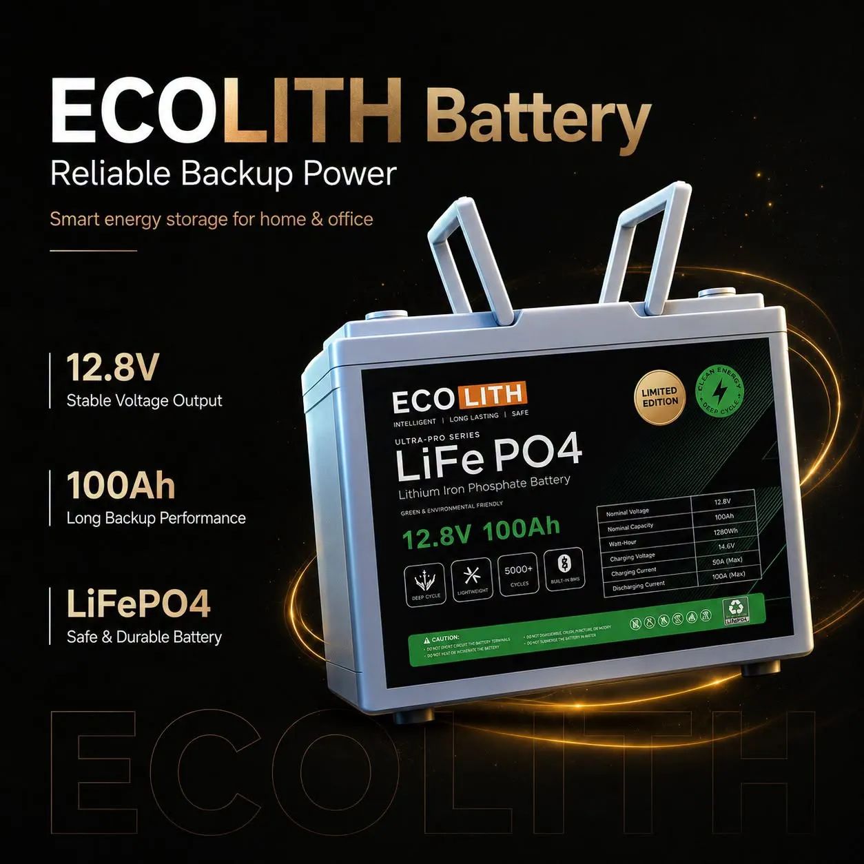 ECOLITH 12.8V 100Ah Lithium Battery - selected variant