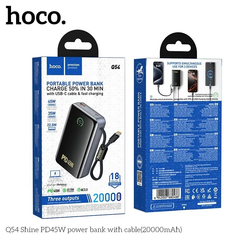 HOCO Q54 Shine PD45W power bank with cable (20000mAh) 1