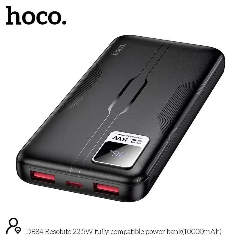 Hoco DB84 Resolute 22.5W 10000mAh Power Bank With USB A 22.5W And Type C 20W PD Fast Charge Output LED Digital Display 222.6g ABS PC Body 7