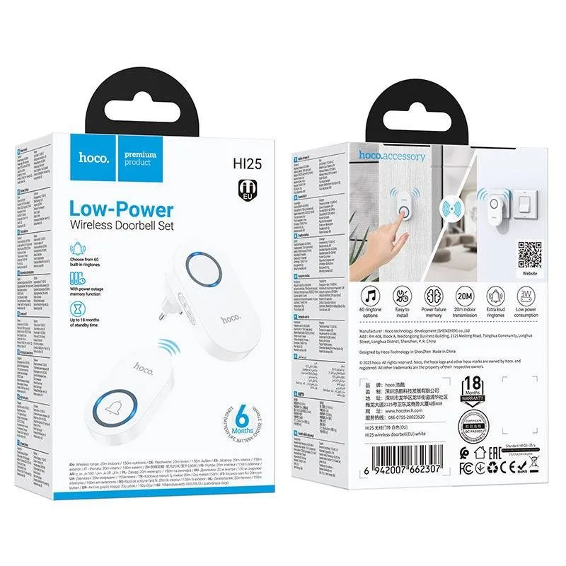 Hoco HI25 Wireless Doorbell EU Plug 1