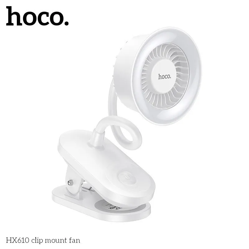 Hoco.HX610 Clip Mount Fan 2in1 LED Light Rechargeable Portable Desk Fan 1