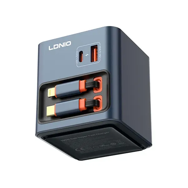 LDNIO Q16 100W GaN Desktop Charger 4 Port with USB C Retractable Cable 2