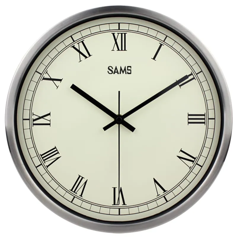 SAMS MX3012-15 Roman Numeral Silver Frame Quartz Analog Wall Clock