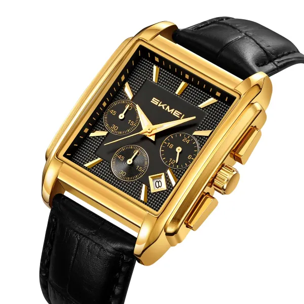Skmei 2339 Square Dial Quartz WristWatch - Gold Black