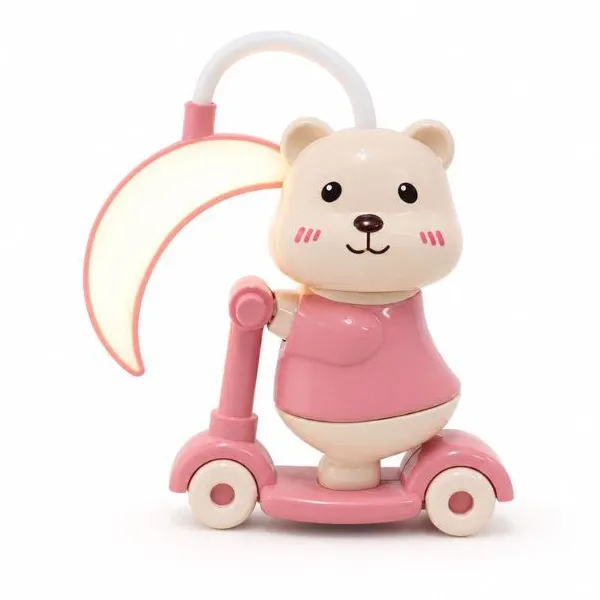 2 in 1 Cartoon Scooter Mini Desk Lamp with Sharpener - Pink