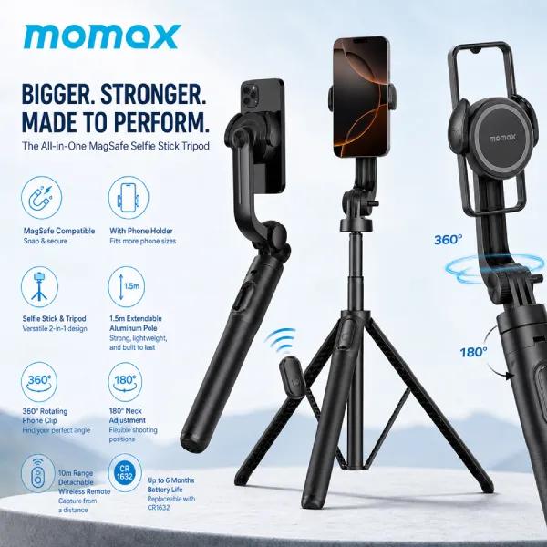 Momax 1-Snap Pole Magnetic Tripod Selfie Stick with Wireless Remote - selected variant