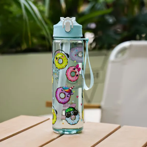 Cute Donut Cartoon Kids Water Bottle 750ml - Transparent Green