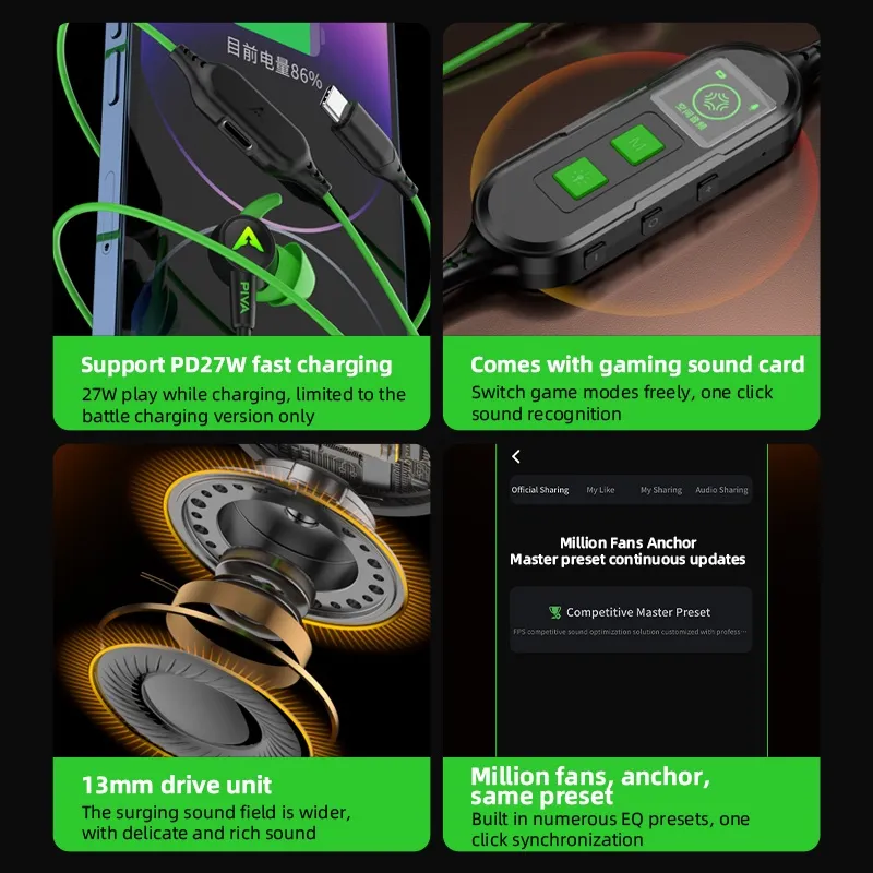 Piva S6 Pro Falcon E Sports In Ear Wired Gaming Earphone Type C 2