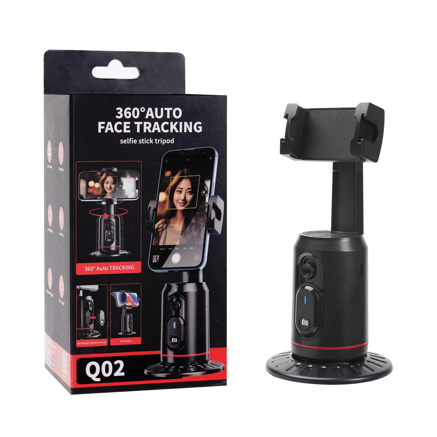 Q02 Selfie Stick Tripod 360° Auto Face Tracking